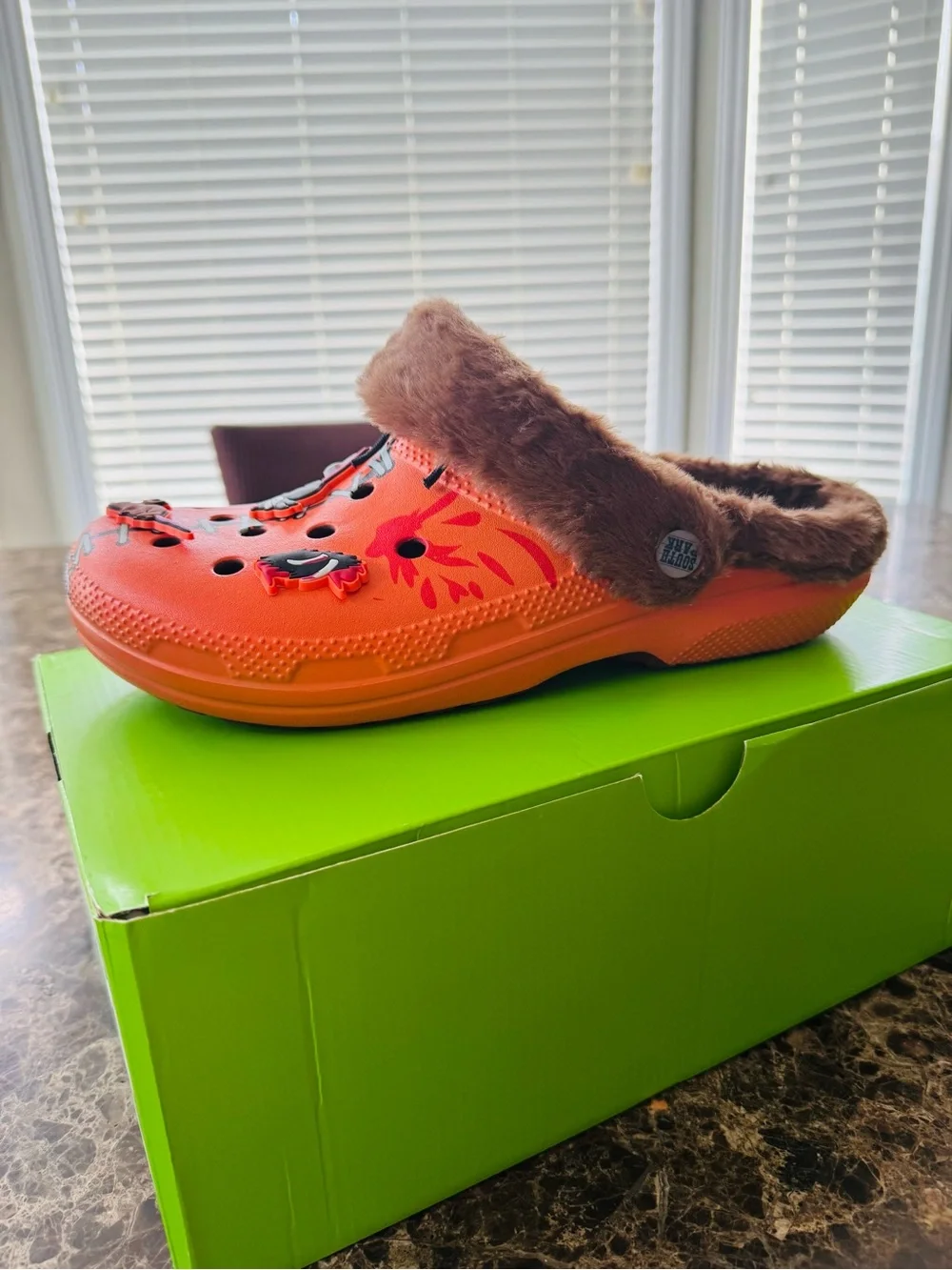 Kids Orange Faux-Fur Lined Clog Slippers
